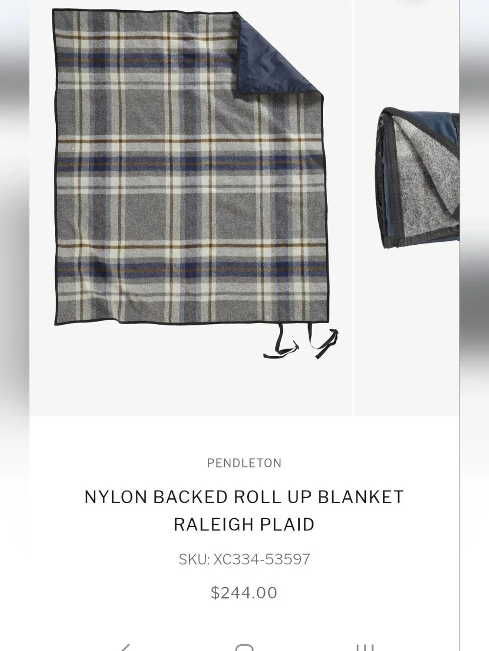 NWT Pendleton nylon backed roll up blanket Raleigh plaid wool camping tailgate